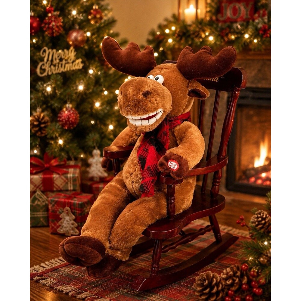 Dan Dee Christmas Moose Rocking Chair Animated Singing Lighted WORKS Mint